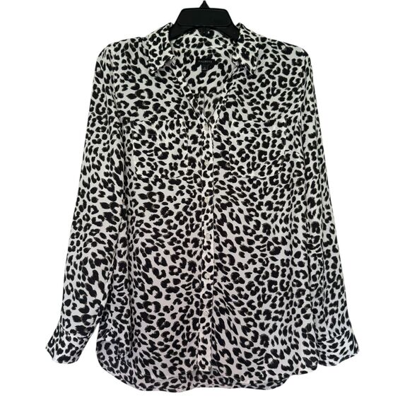 TALBOTS women's size small S animal print roll tab sleeve button up blouse top - Picture 1 of 12